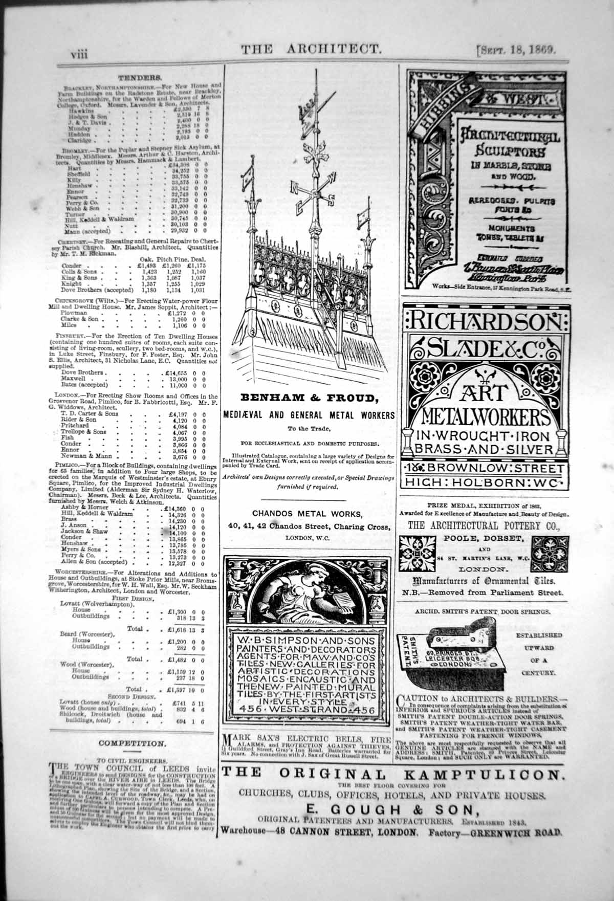 Old Antique Print Benham & Froud Metal Workers Chandos Metal Works 1870 19th