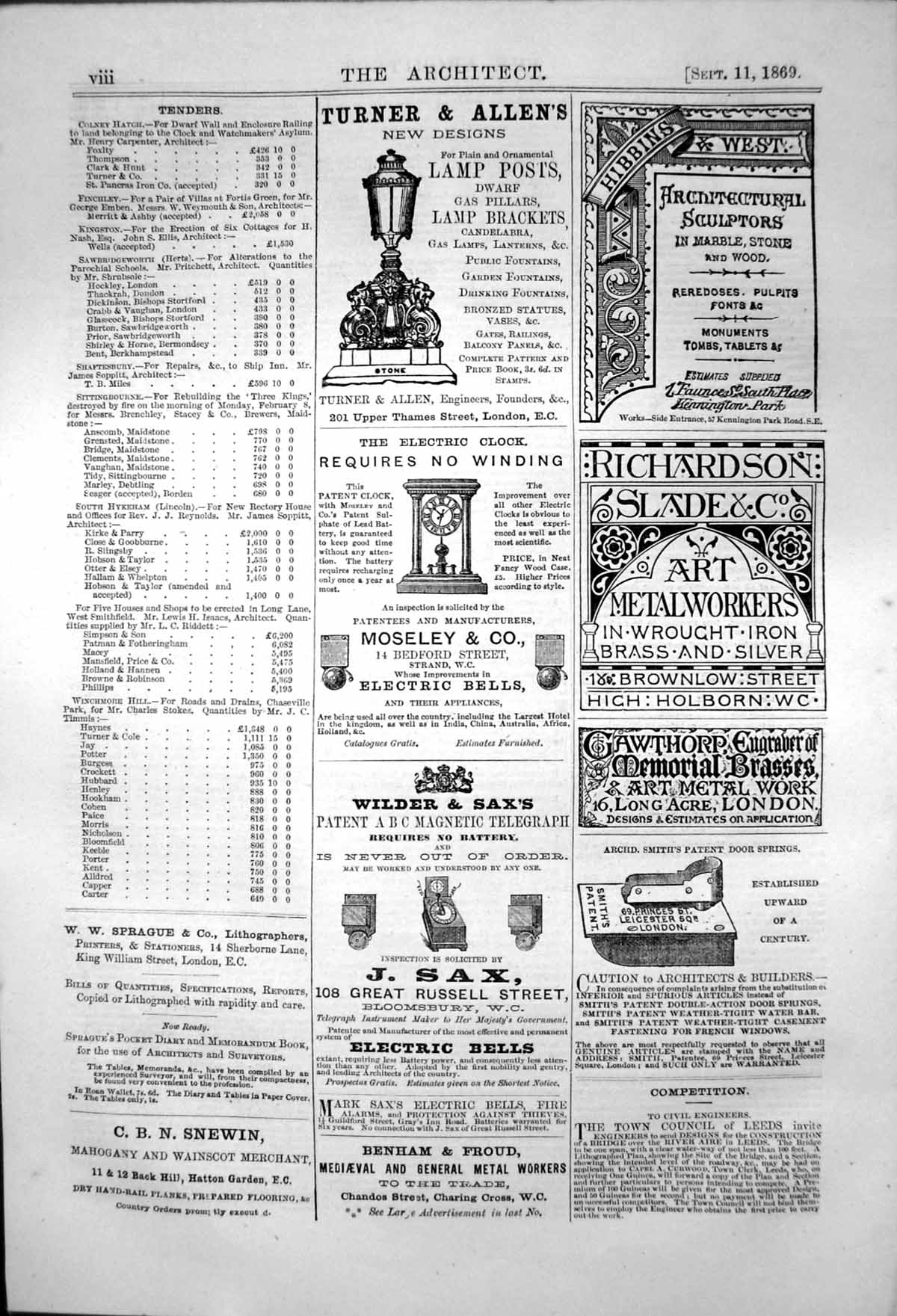 Old Print Wilder & Saxs Magnetic Telegraph Hibbins Sculptors Marble 1870 19th
