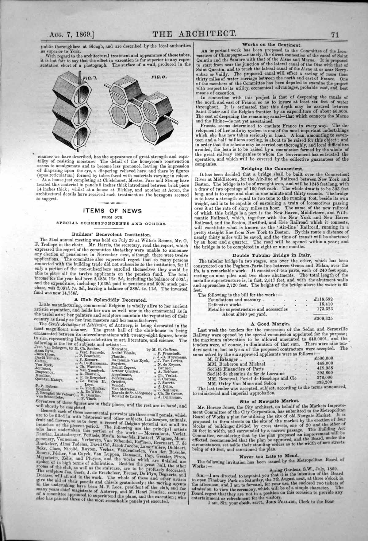 Old Print Tubes Building Bricks Samuel Parr Alfred Strong Honeycomb 1870 19th