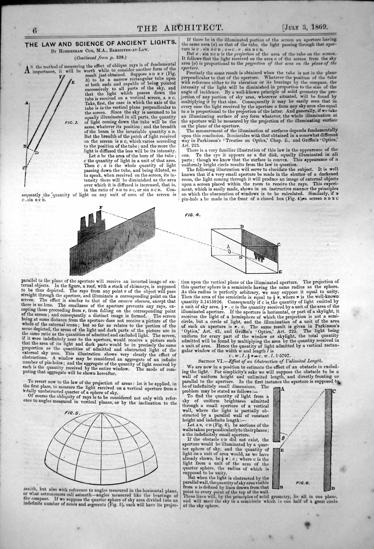 Old Print Law Science Ancient Lights Measuring Rays Projection Light 1869 19th
