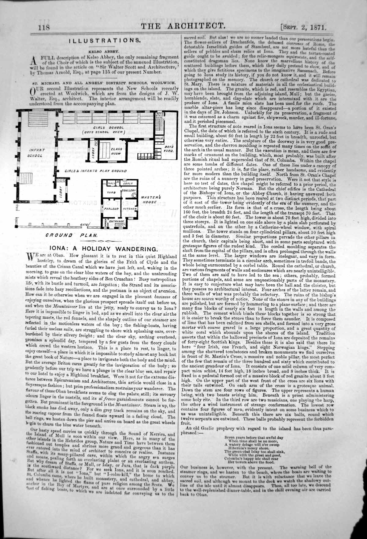 Old St Michael All Angels District Schools Woolwich Ground Plan 1871 Victorian