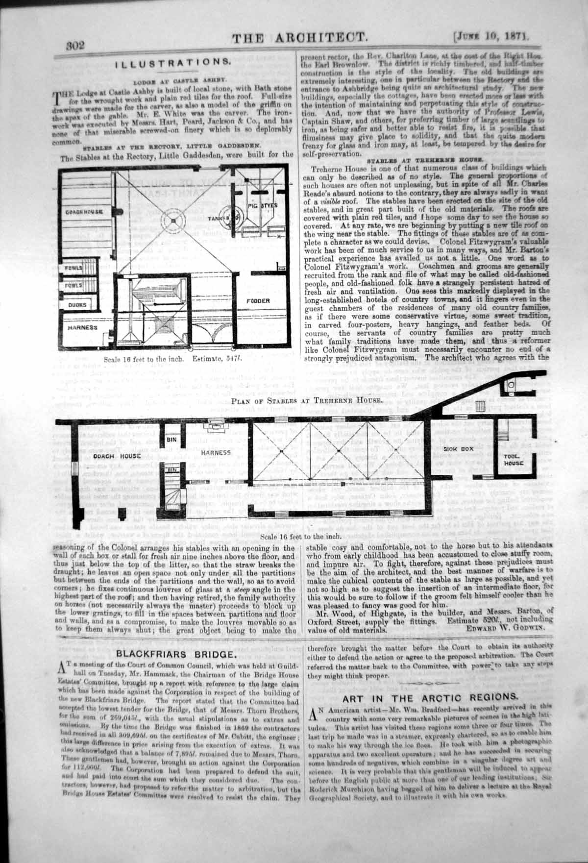 Original Old Antique Print Plans Lodge Castle Ashby Stables Treherne House 1871