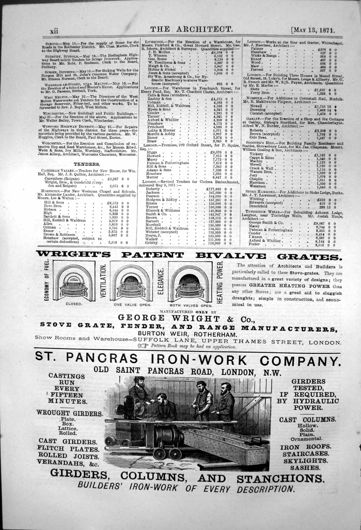Antique Old Print Wrights Bivalve Grates St Pancras Iron Work Co London 1871