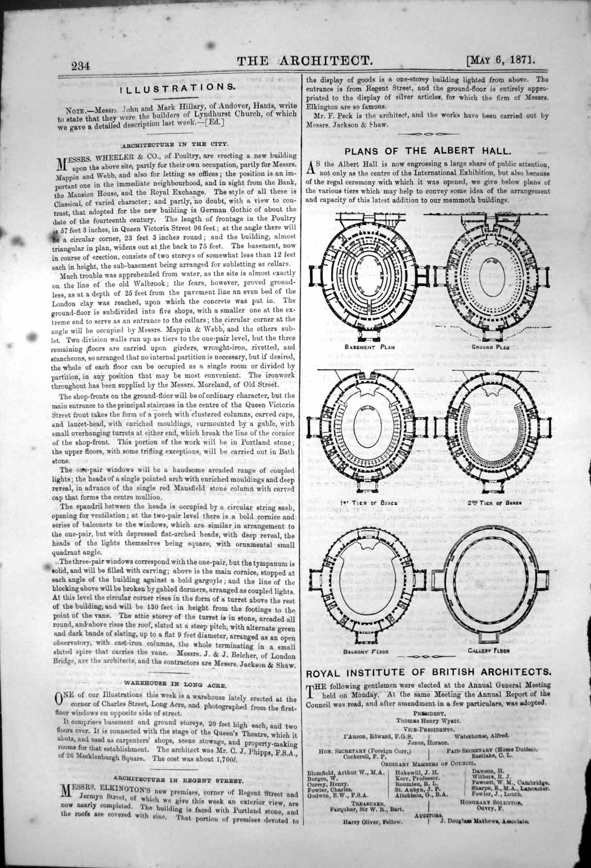 Old Plans Albert Hall Basement Ground Plans Balcony Gallery Floors1871 19th