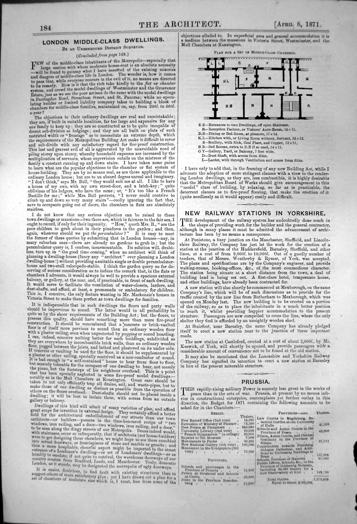 Antique Print Plan Set Middle Class Chambers Staircase Kitchen Bedroom 1871