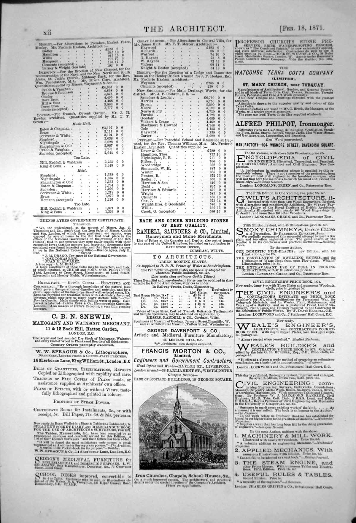 Old Print Randell Saunders Stone Merchants Francis Morton Engineers 1871 19th