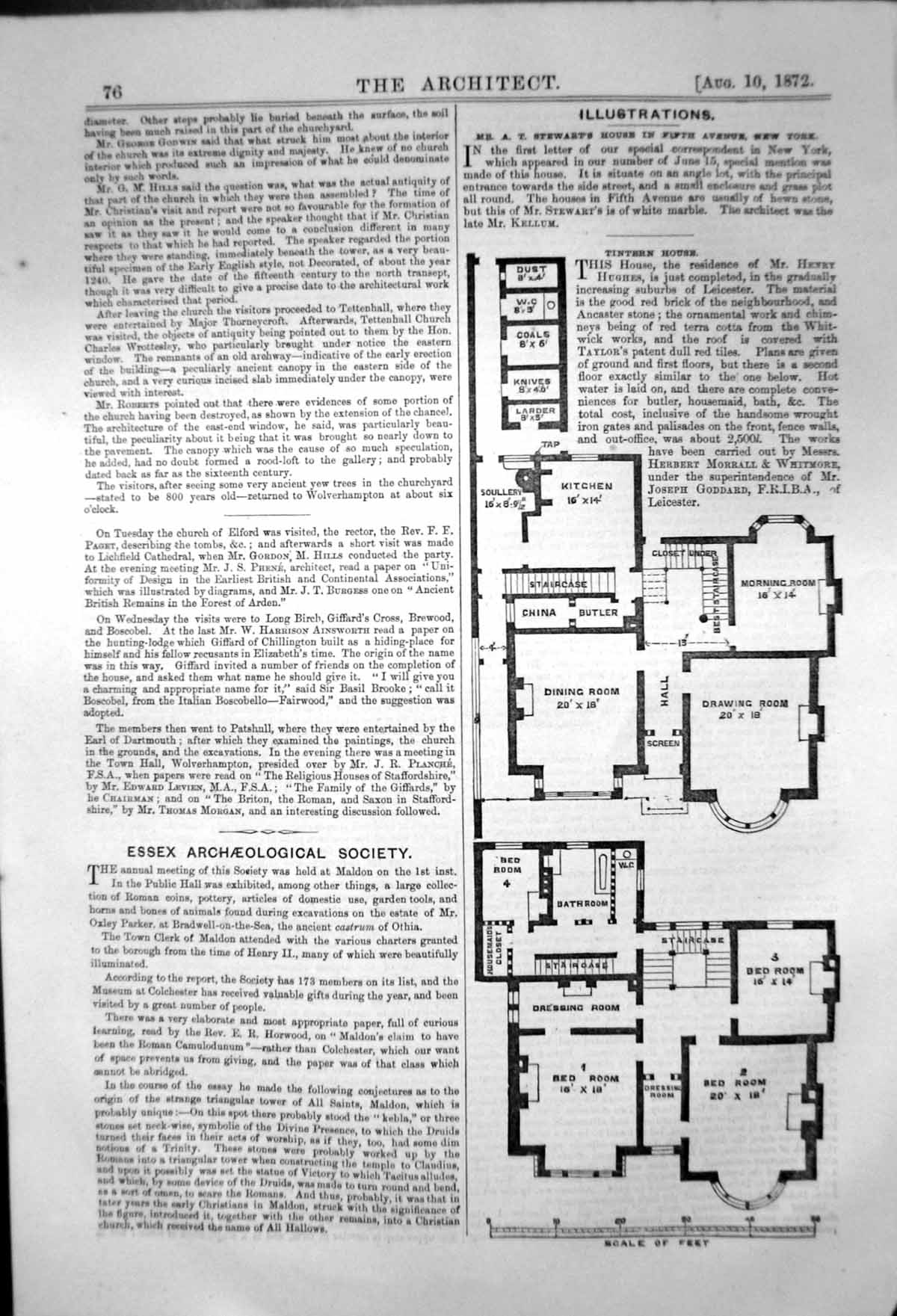 Antique Old Print Tintern House Residence Henry Hughes Leicester Plans 1872