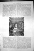Original Old Antique Print Holland House Library North View 1874 19th