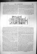 Original Old Antique Print Exterior Paul Gandelaus House Facade Turrets 1874