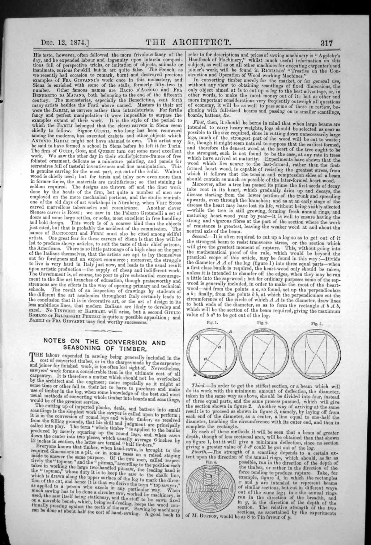 Original Old Antique Print Notes Conversion Seasoning Timber Logs Beams 1874