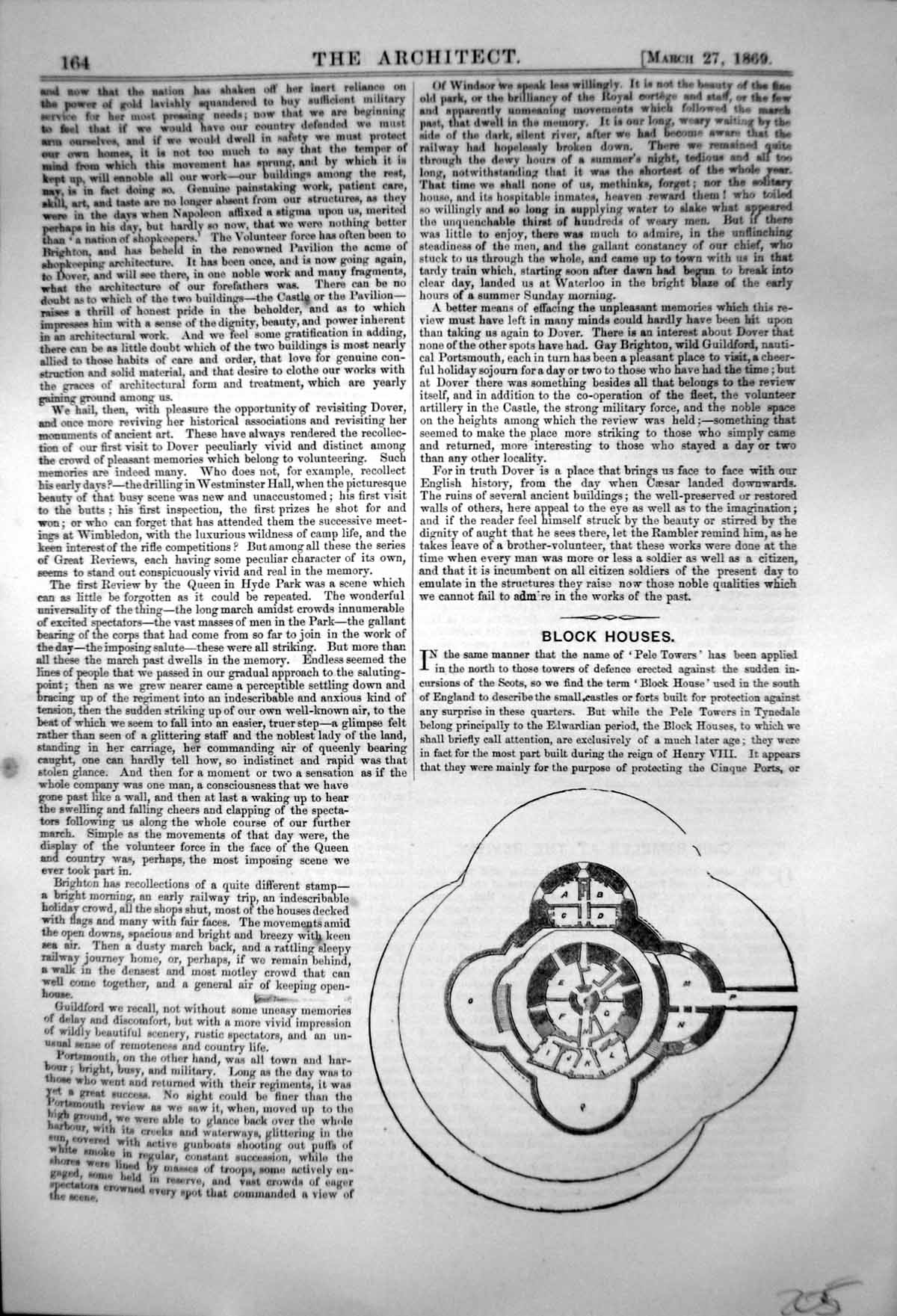 Antique Print Block Houses Plan Towers Defence Circular Towers Gateway 1869