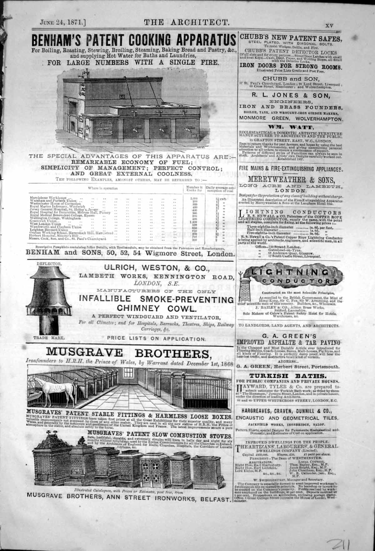 Old Print Musgrave Brothers Stable Fittings Walter Carson Lawn Mower 1871 19th