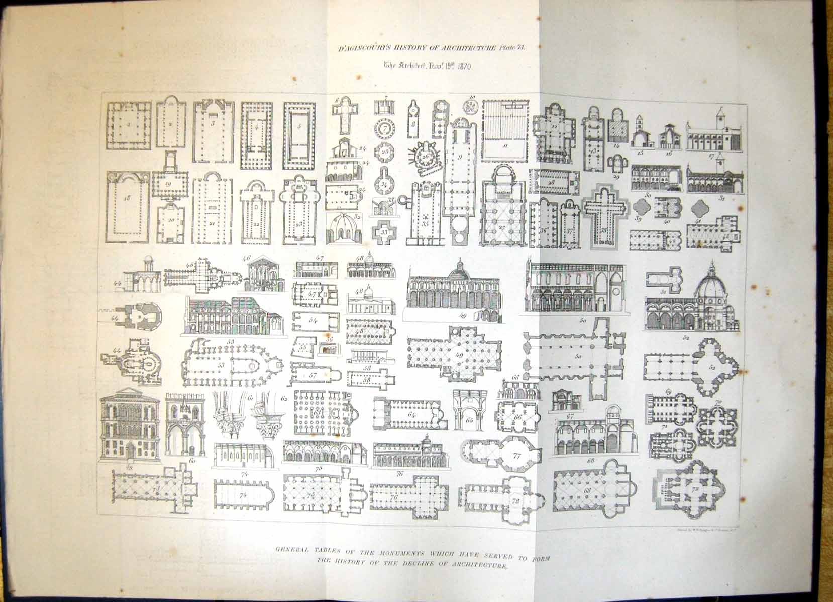 Original Old Antique Print Architecture 1870 Monuments D'Agincourts History