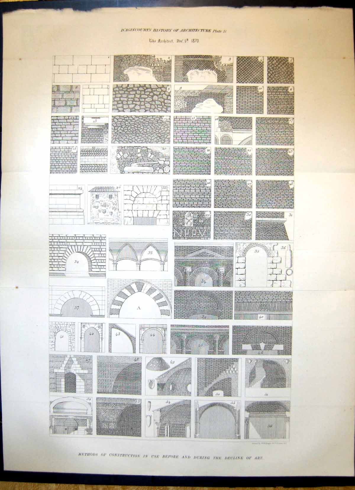 Original Old Antique Print 1870 Methods Construction D'Agincourts Architecture