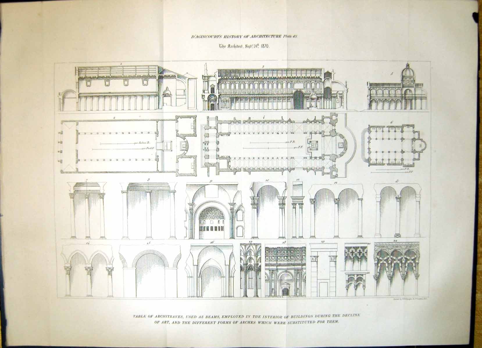 Old D'Agincourts Architecture 1870 Architraves Beams Interior Buildin 19th