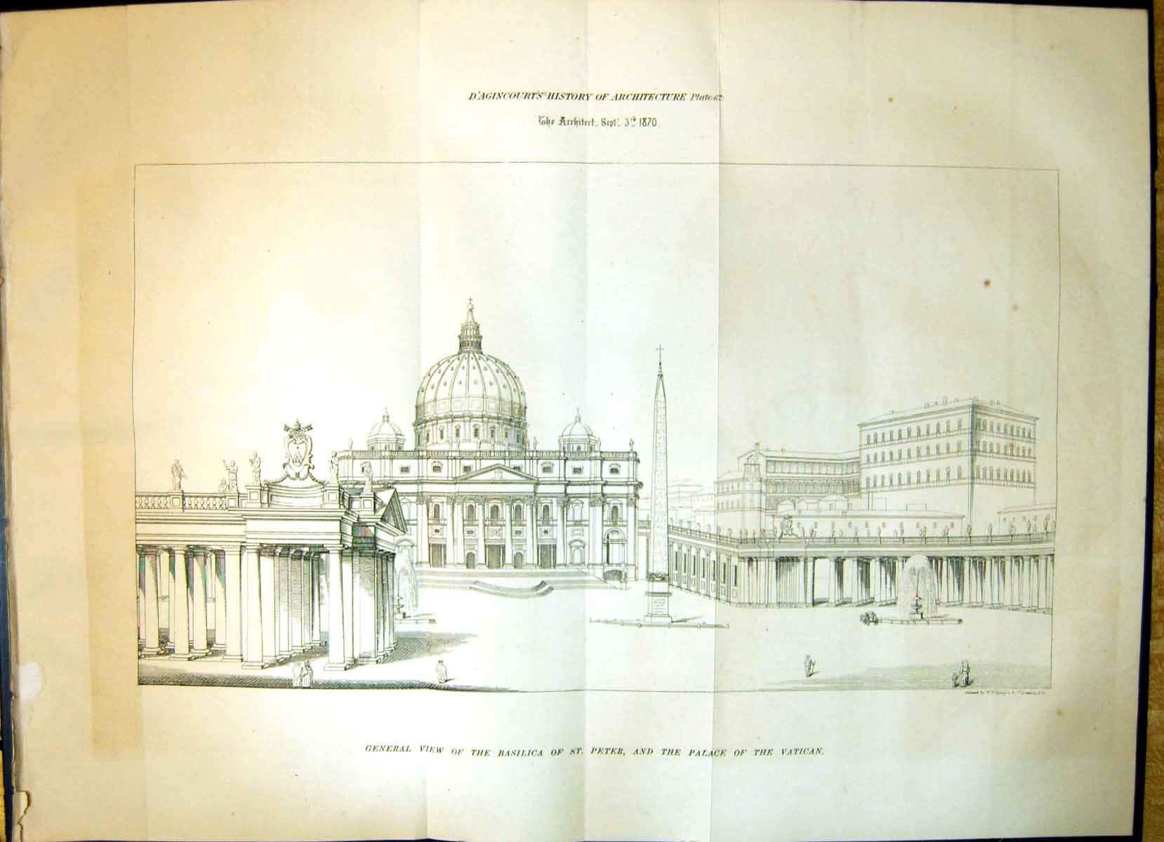 Old Architecture 1870 General View Basilica St. Peter Palace VaticanVictorian