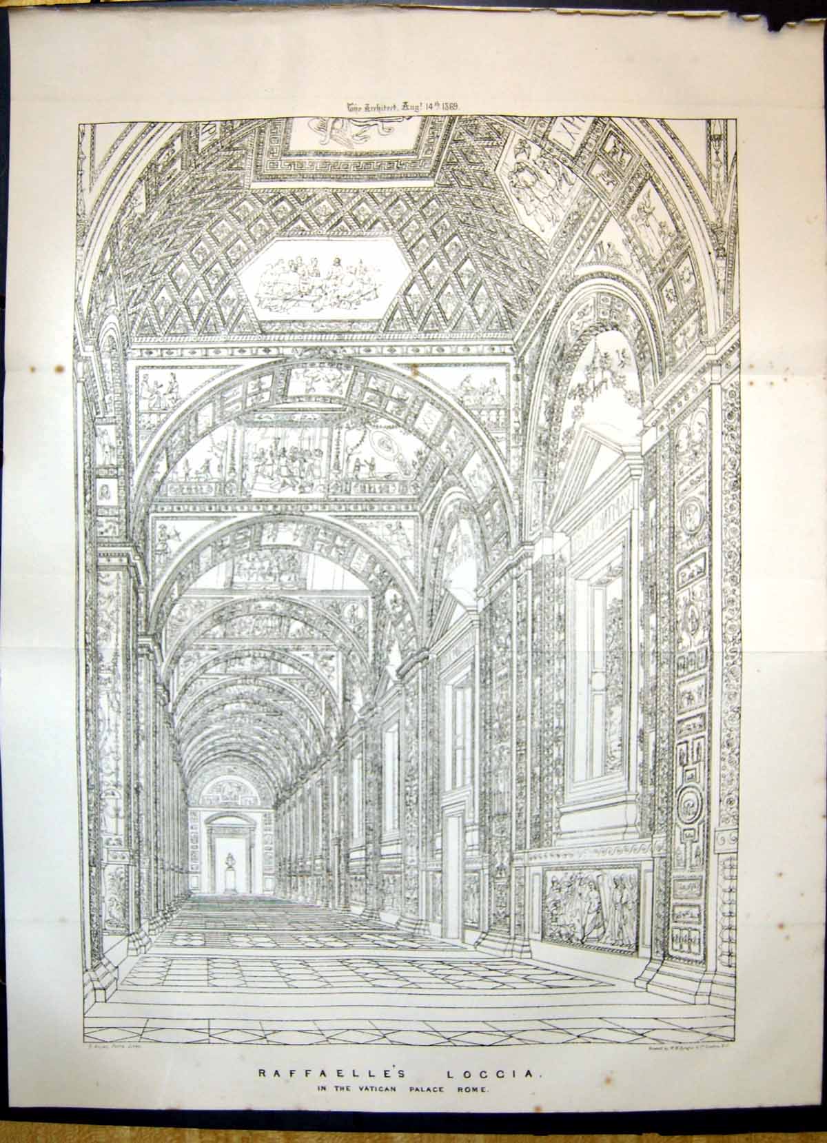 Old Print Architecture 1869 Raffaelle'S Loggia Vatican Palace Rome Italy 19th