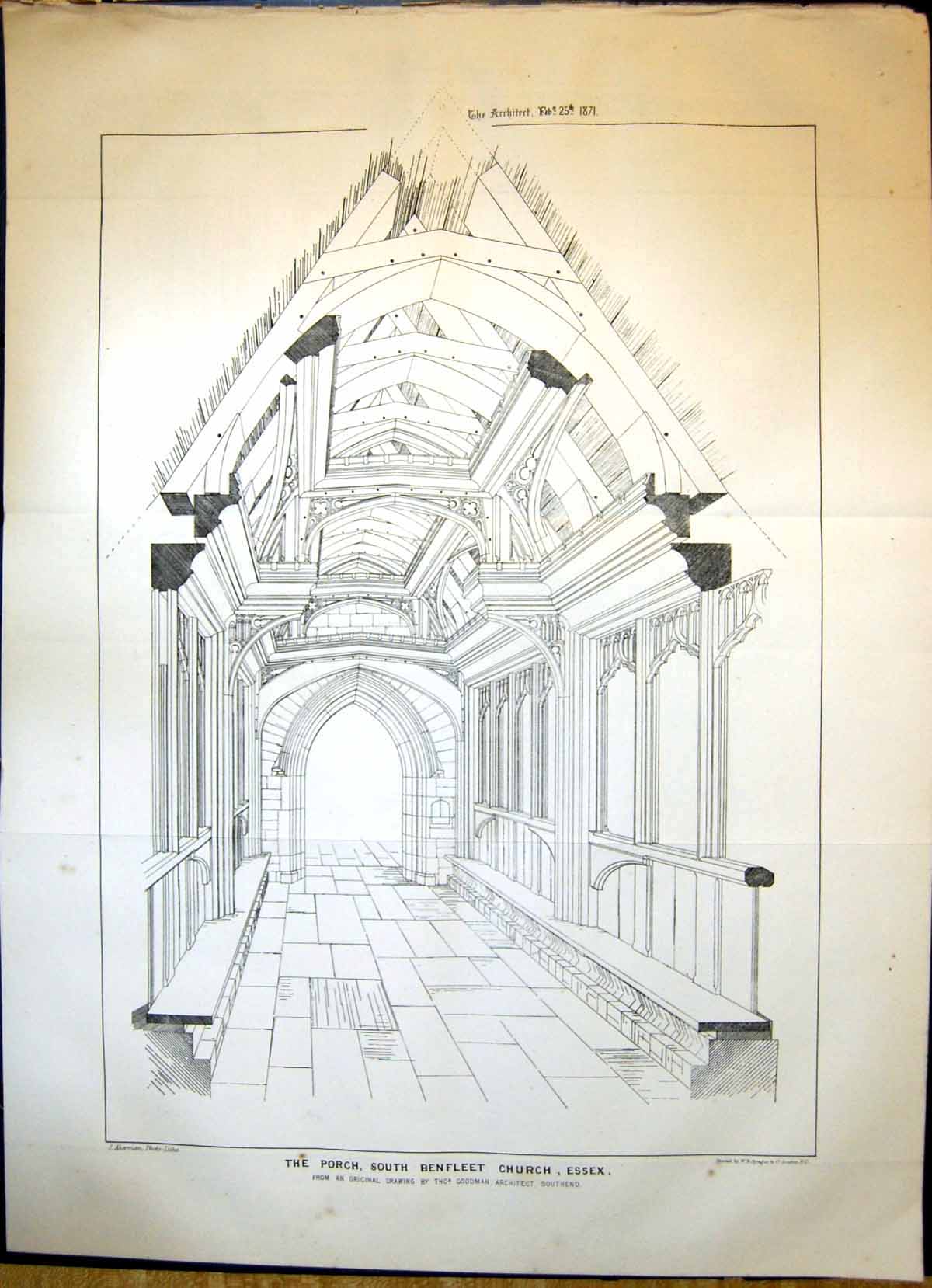 Old Architecture 1871 Porch South Benfleet Church Sussex Goodman Sout 19th