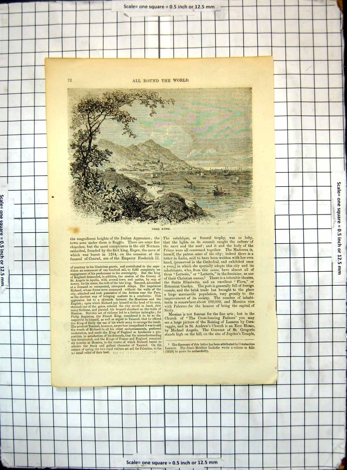 Original Old Antique Print All Round World Hong Kong Ships Bay