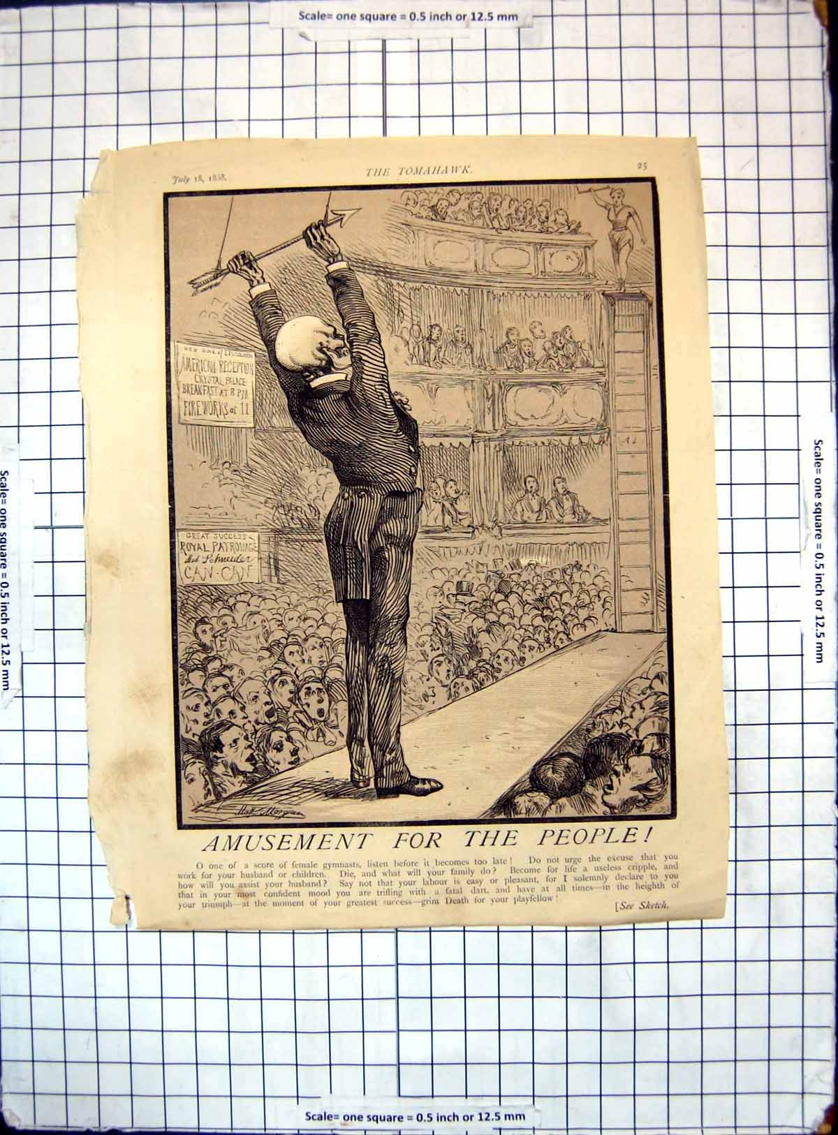 Old Print Tomahawk Amusement People Man Dart American Crystal Palace 1868 19th