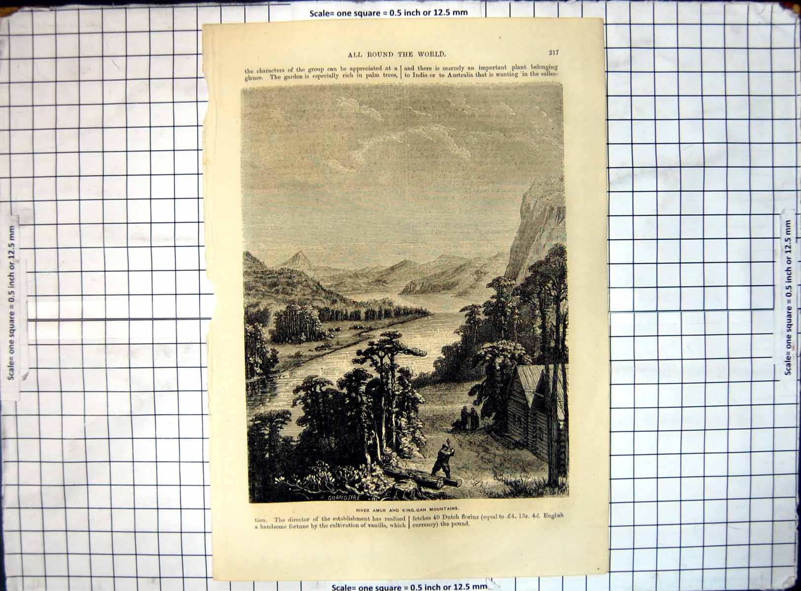Old Antique Print All Round World River Amur King-Gan Mountains Grandsire