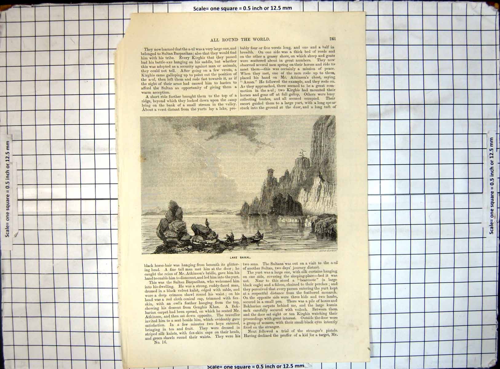Original Old Antique Print All Round World Lake Baikal Rowing Boat