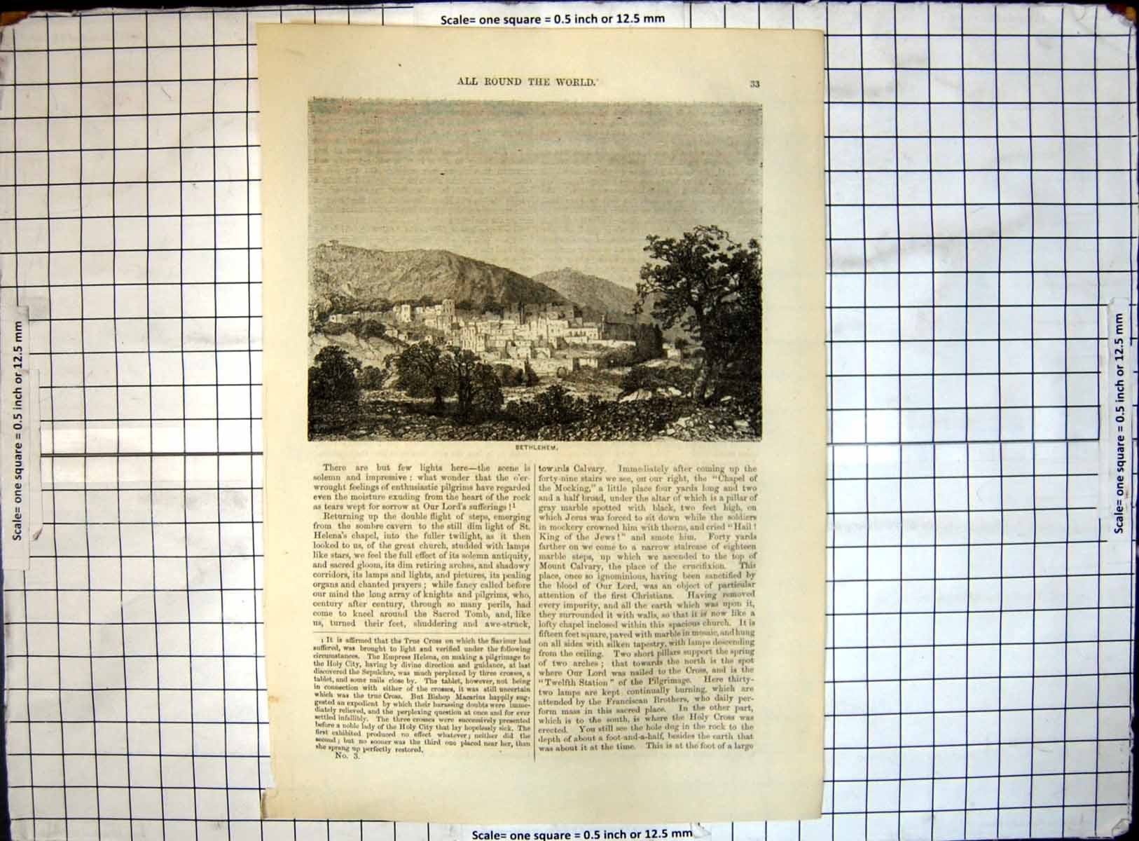 Original Old Antique Print All Round World Bethlehem View Town 18th Century