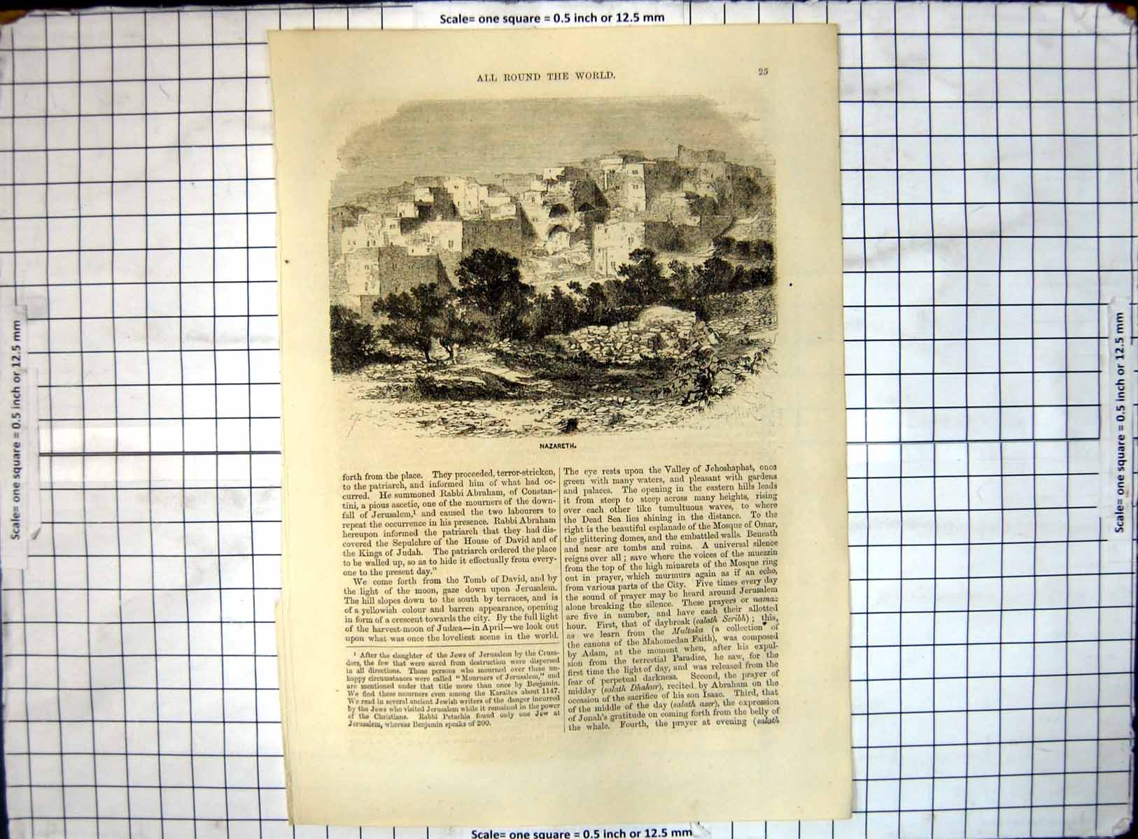 Original Old Antique Print All Round World View Nazareth Town 18th Century