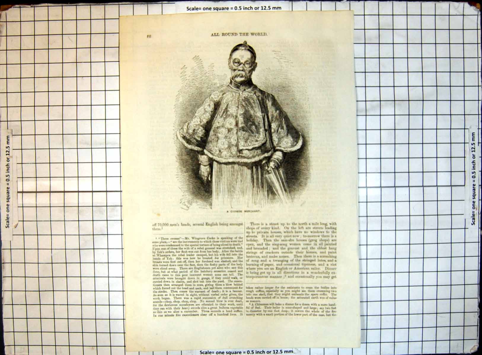 Original Old Antique Print All Round World Chinese Merchant 19th