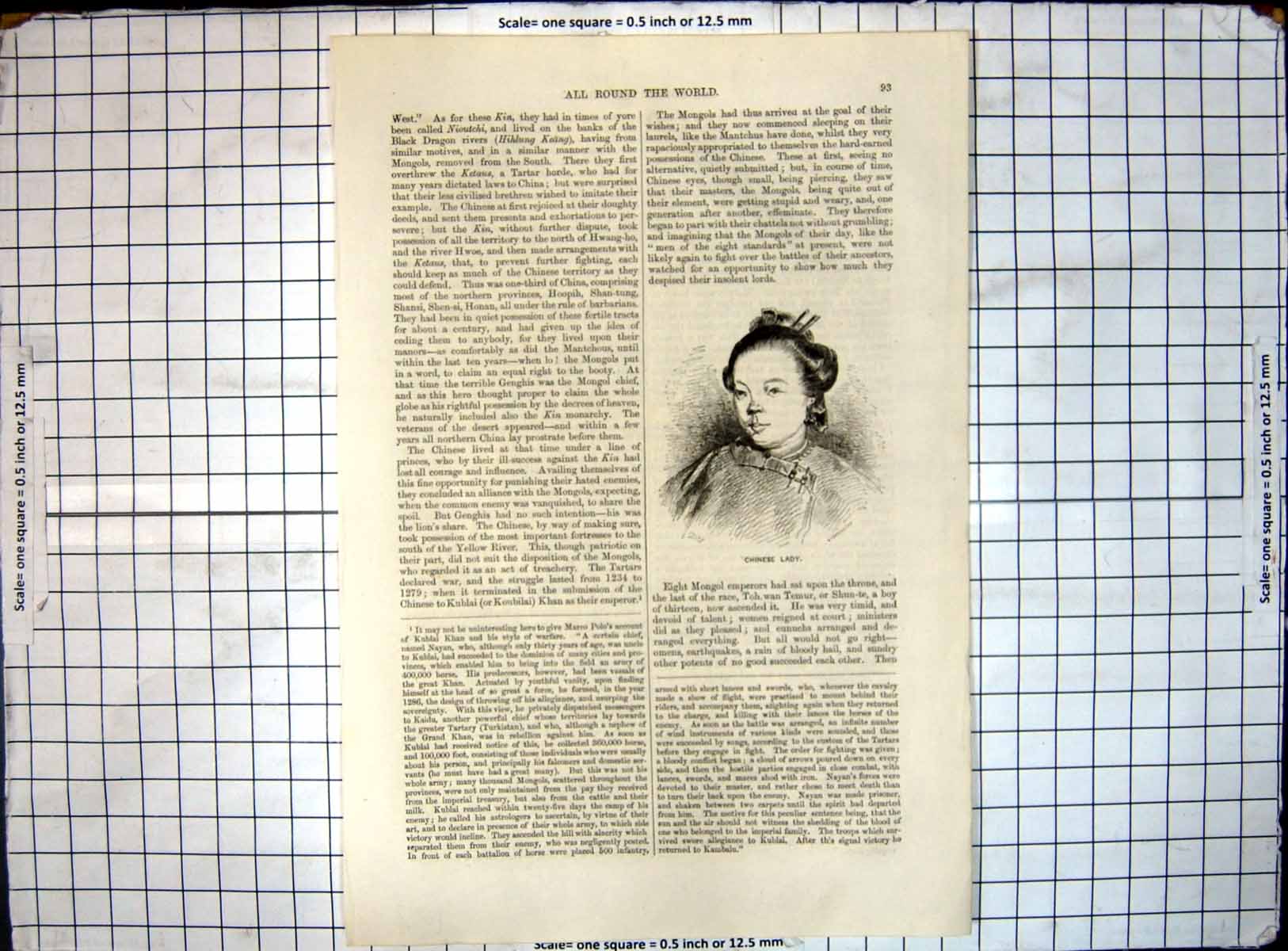 Original Old Antique Print All Round World Chinese Lady 20th Century