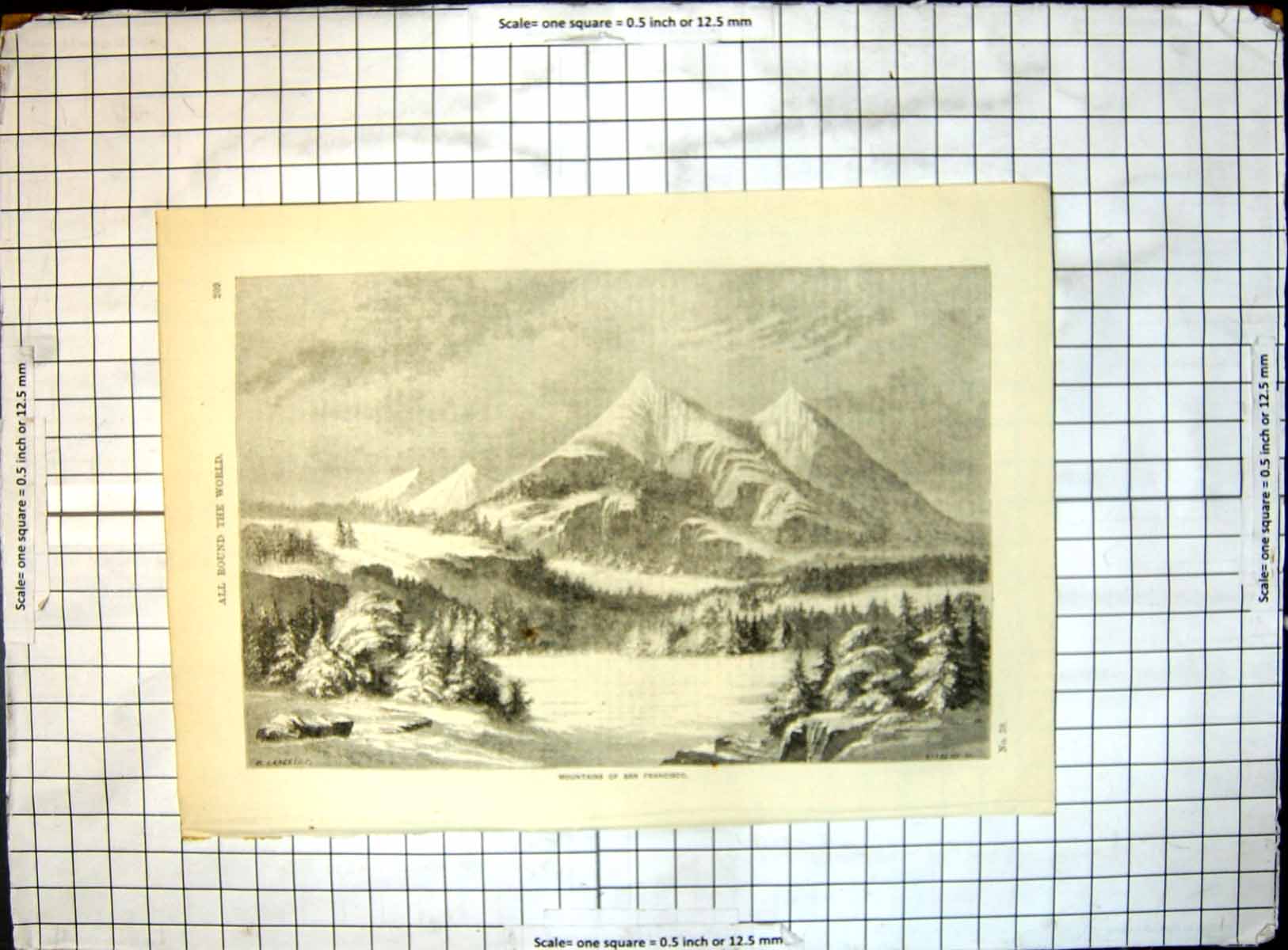 Antique Old Print All Round World Snow Scene Mountains San Francisco Lancelot