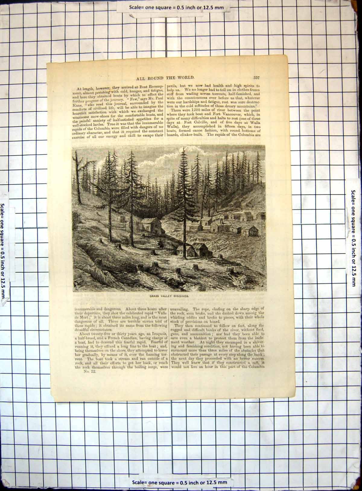 Original Old Antique Print All Round World Grass Valley Diggings