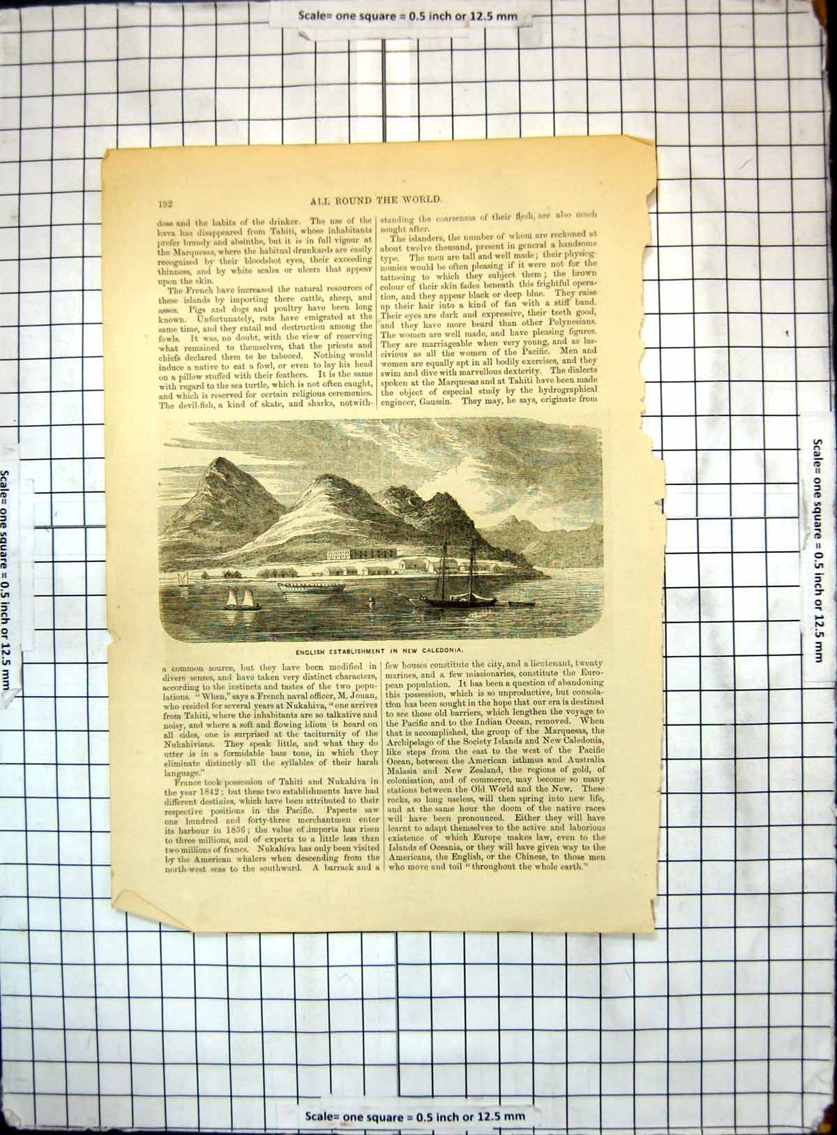 Original Old Antique Print All Round World English Establishment New Caledonia