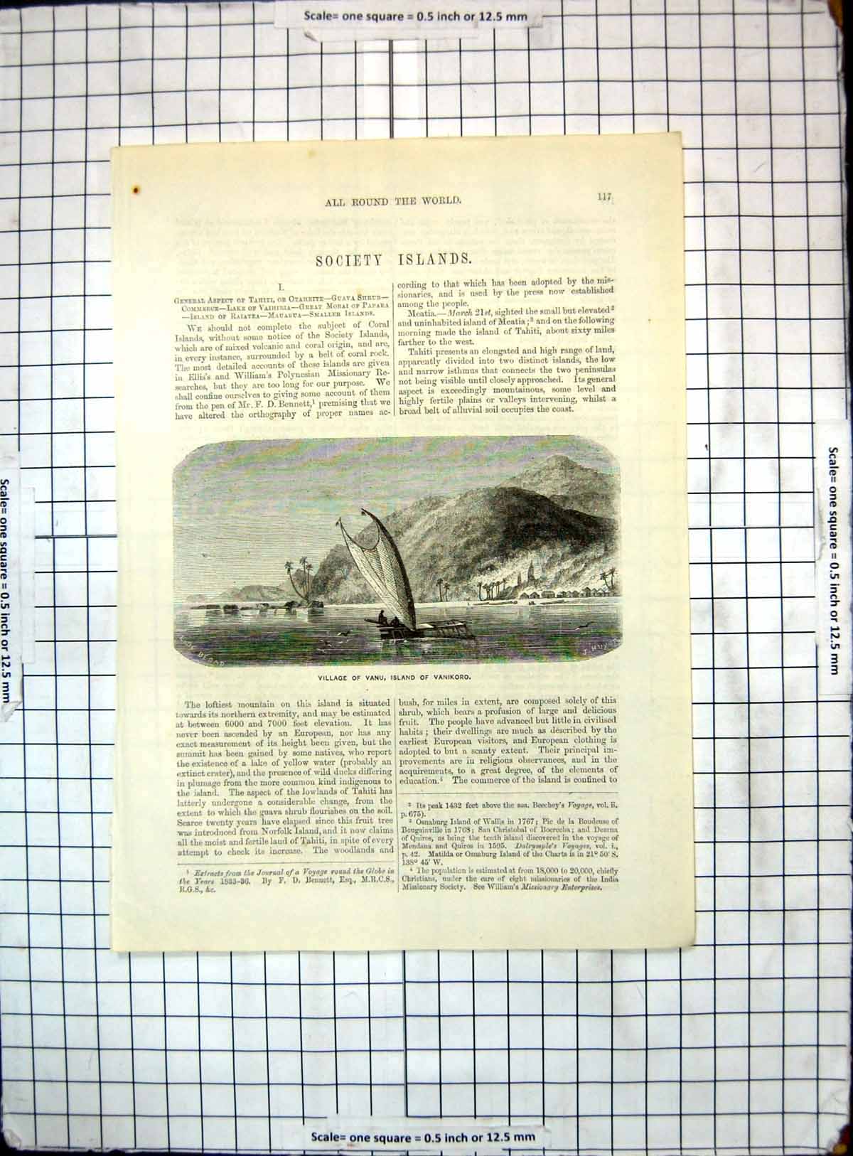 Antique Print All Round World Village Vanu Island Vanikoro Society Islands