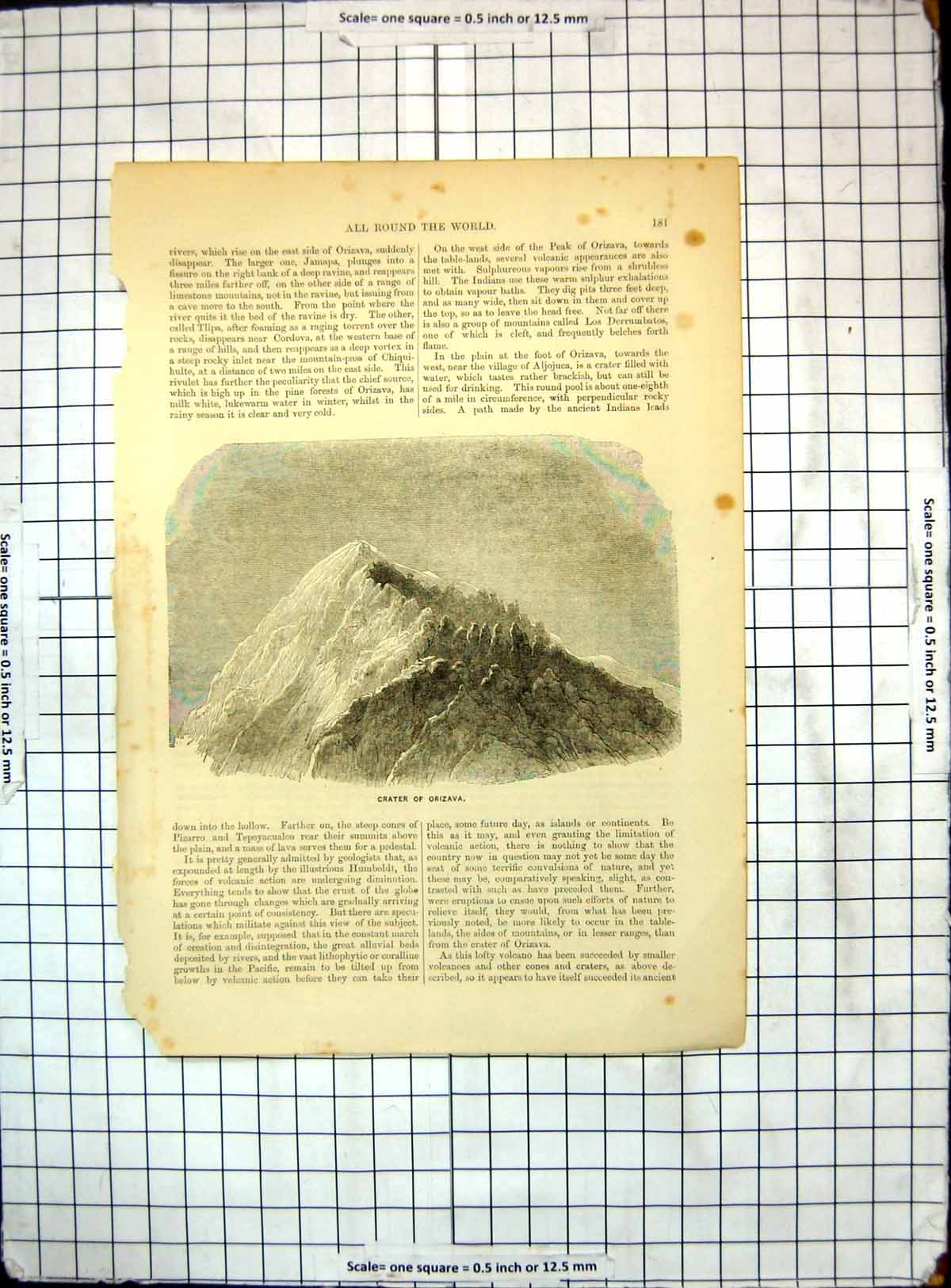 Original Old Antique Print All Round World Crater Orizava