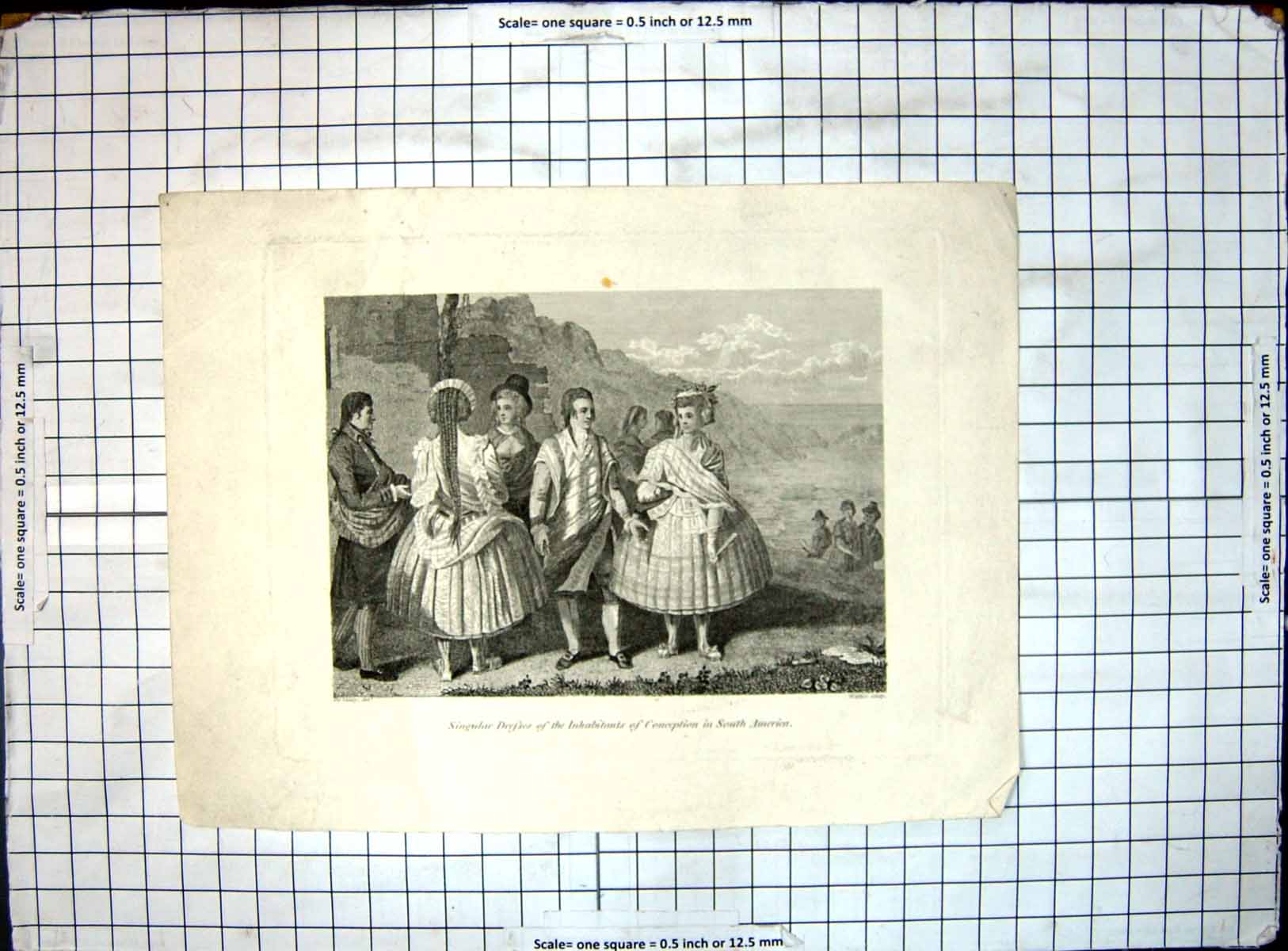 Old Antique Print Singular Dresses Inhabitants Conception South America