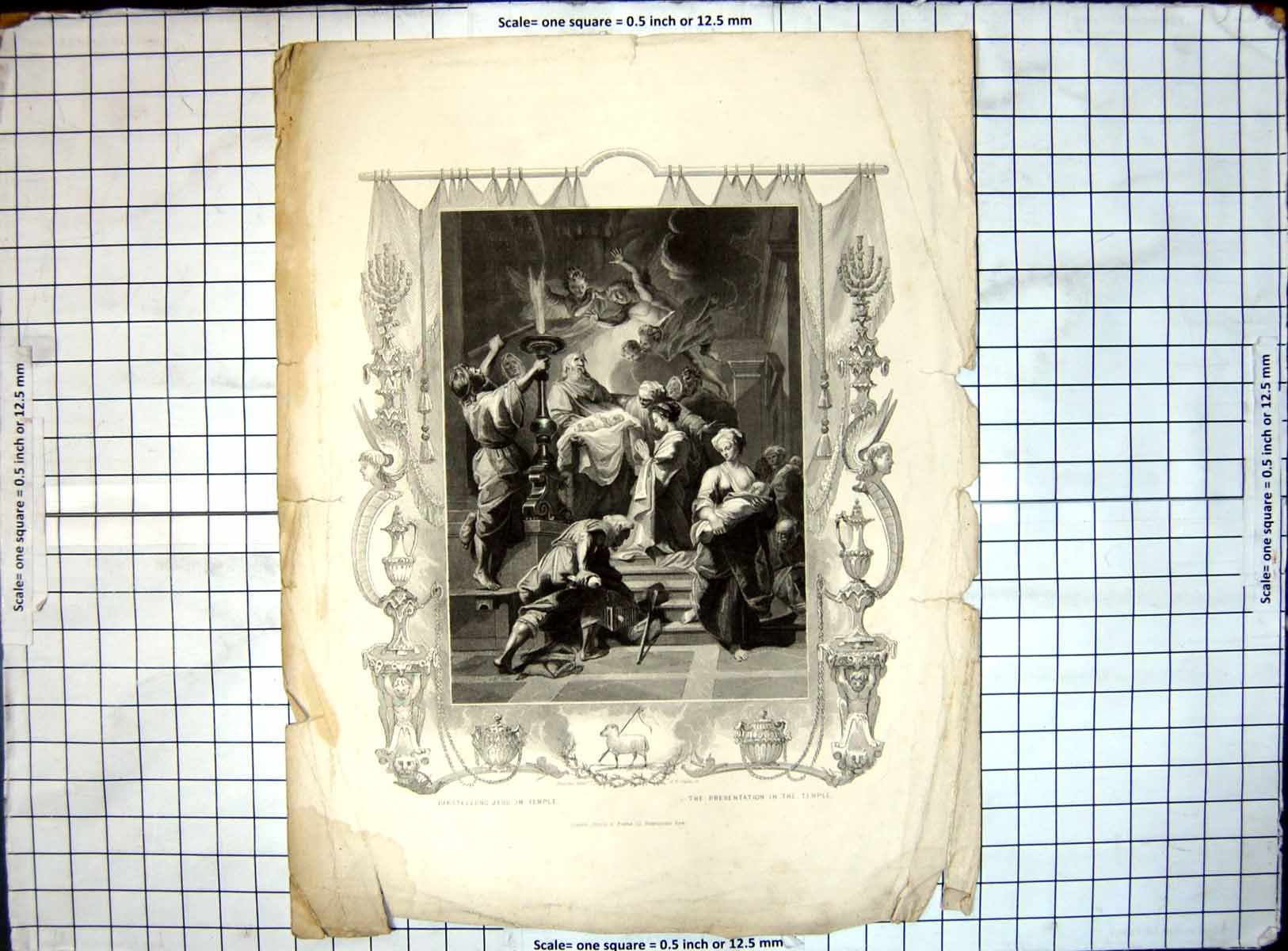 Old Antique Print Presentation In Temple Brain Payne London Angels Sheep