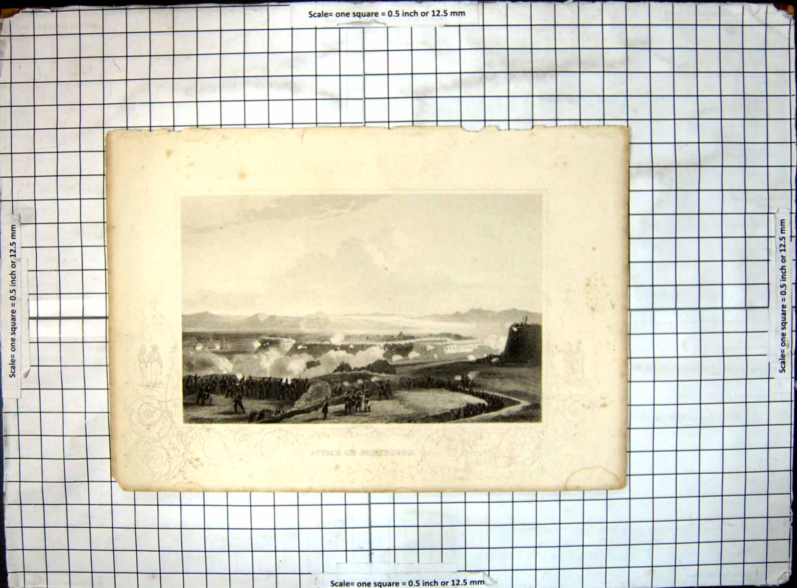 Original Old Antique Print Attack On Bombarsund Siers Trenches Fortress 1588