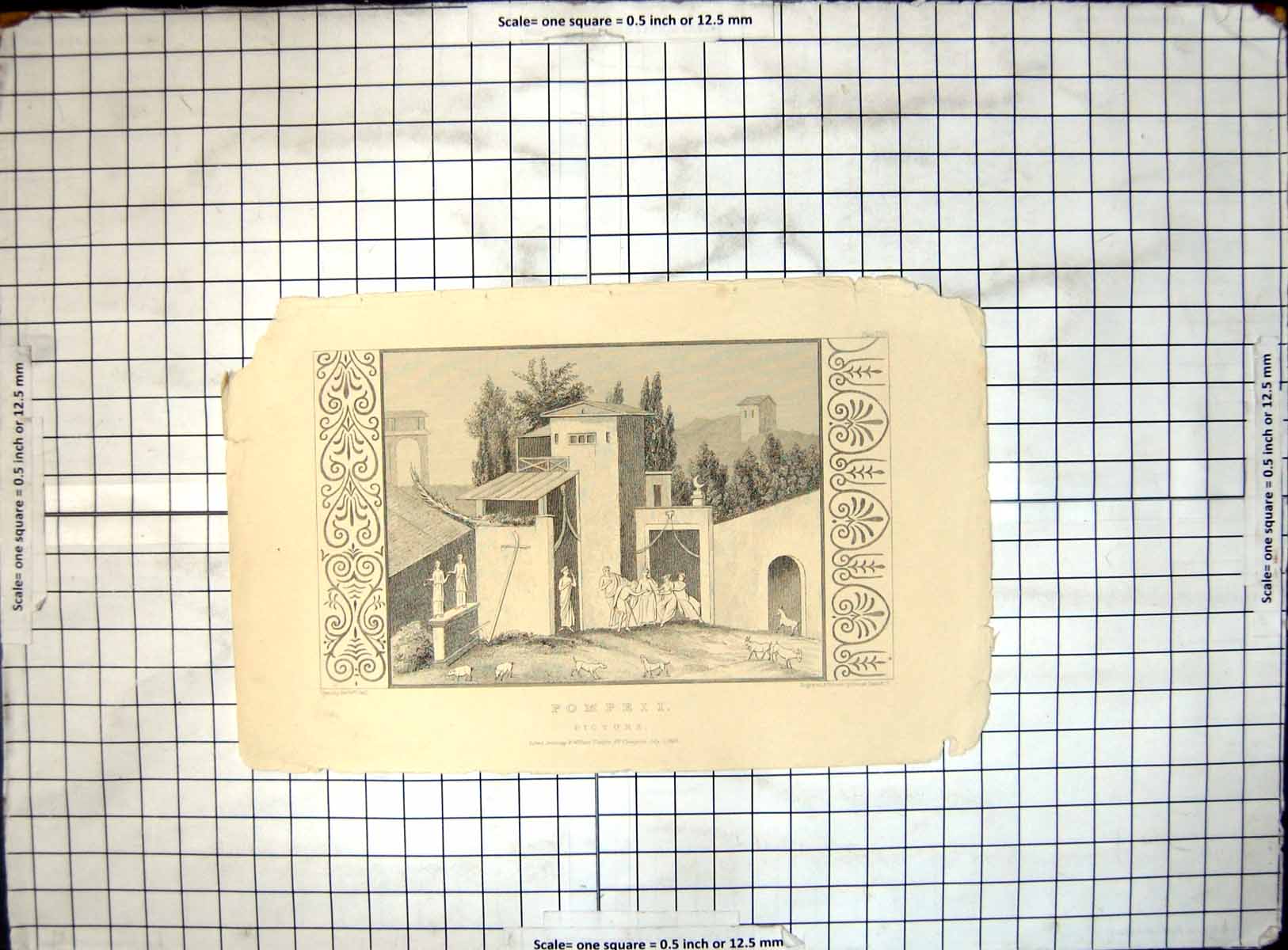 Old Antique Print Pompeii Picture House People Animals 1830 Sir Wm Gell 19th