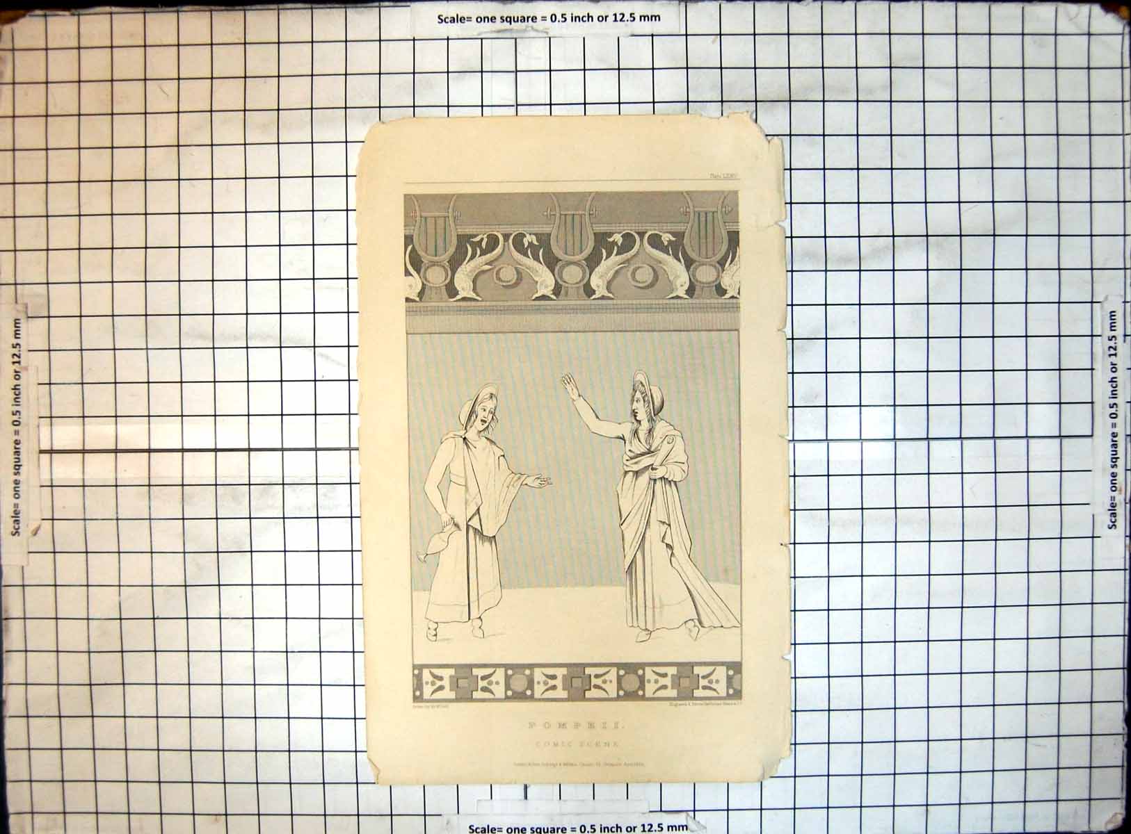 Original Old Antique Print Pompeii Comic Scene 1831 Sir W Gell 19th Century