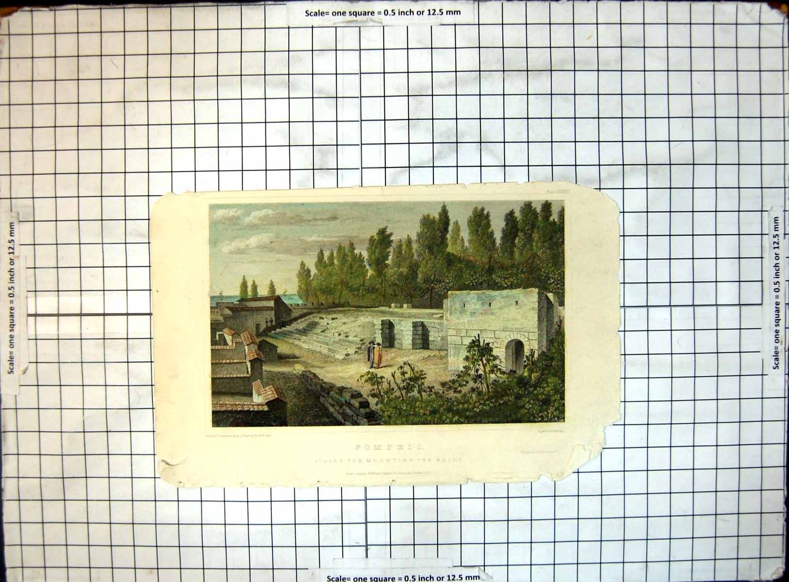 Original Old Antique Print Pompeii Stairs For Mounting Walls 1830 Sir W Gell