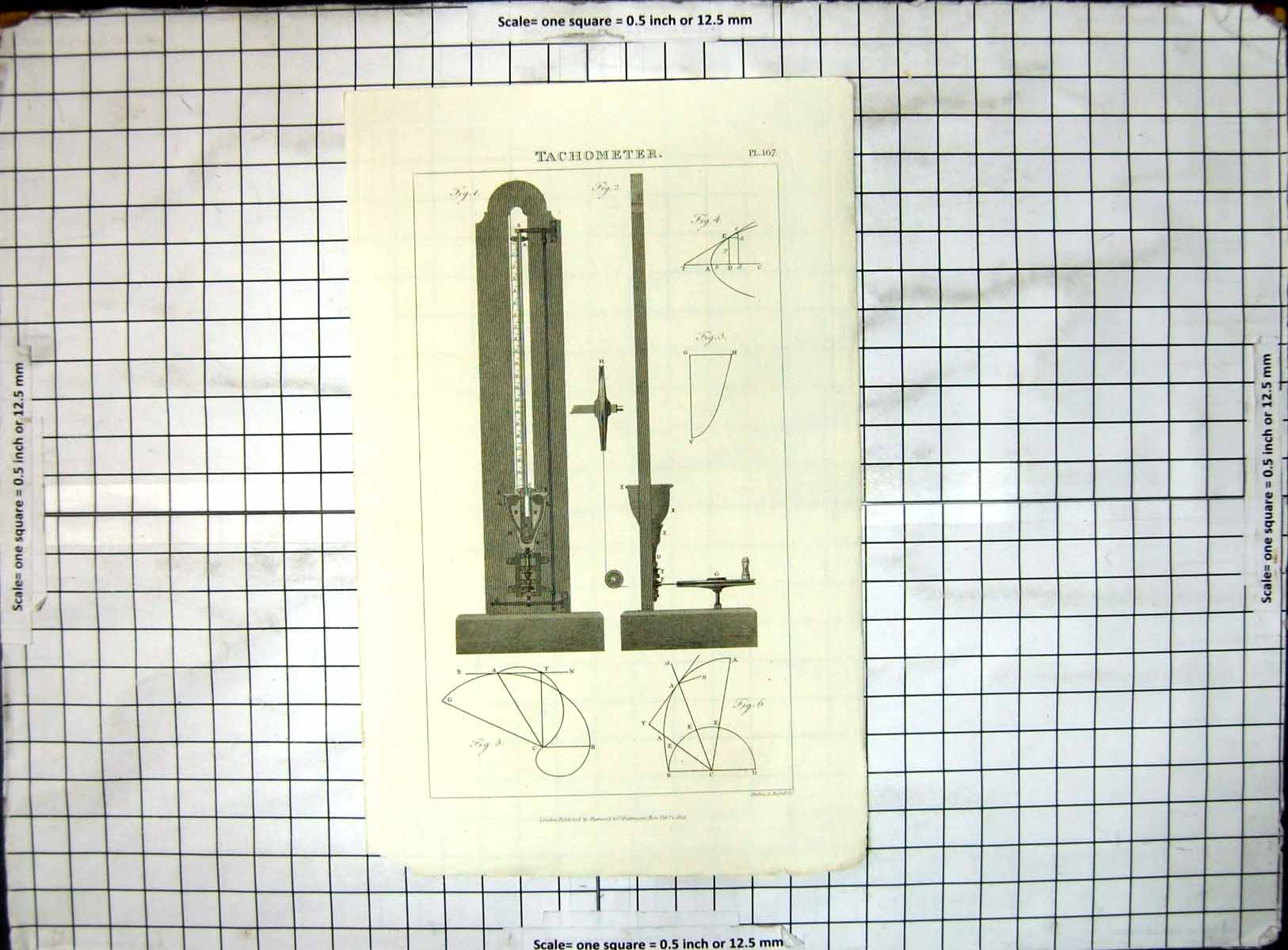Original Old Antique Print Tachometer Figures Works Diagrams
