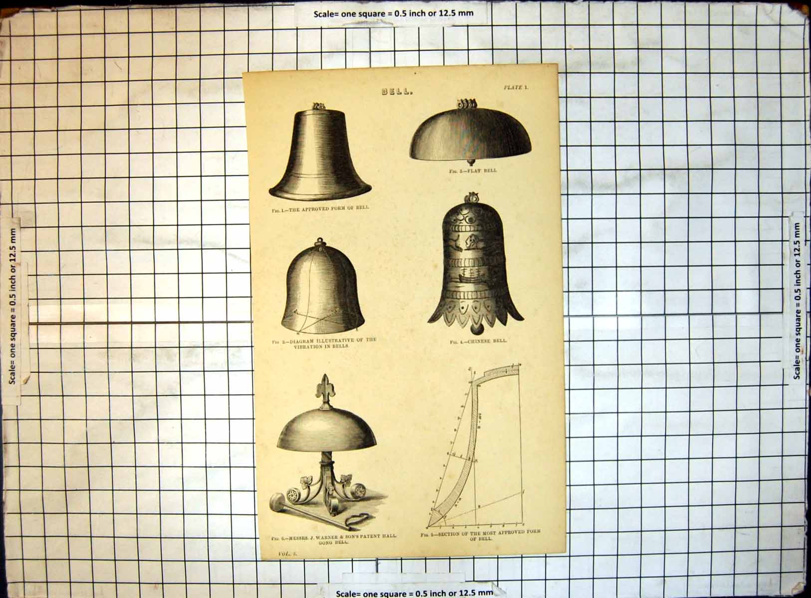 Antique Old Print Bells Approved Form Bell Vibration Gong Bell Flat Chinese