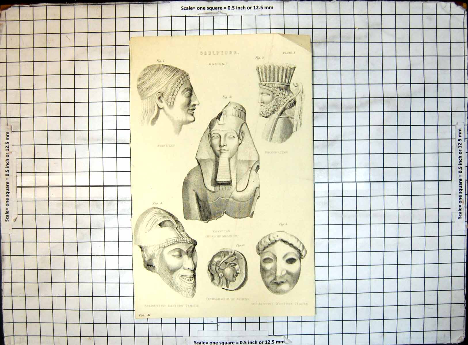 Antique Print Sculpture Aeginetan Persepolitan Egyptian Tetradracum Athens