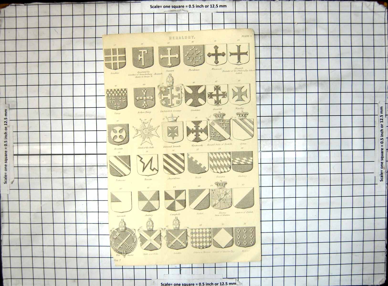 Antique Old Print Heraldry Doubler Thoulouse Byron Travers Campbell London