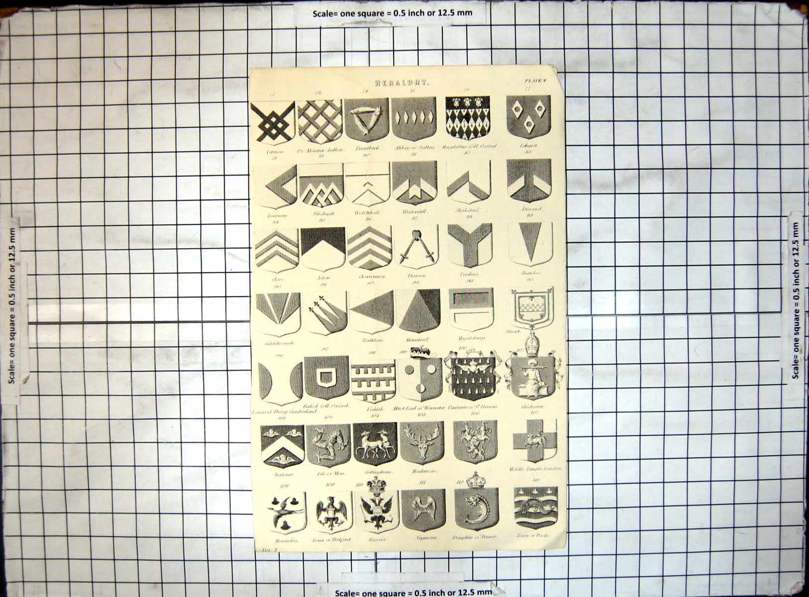 Antique Old Print Heraldry Mackenzie Winterfall Chichester Isle Man Russia