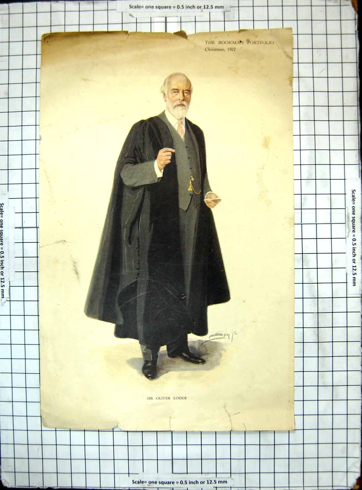 Original Old Vintage Print Sie Oliver Lodge Bookman Portfolio Christmas 1927