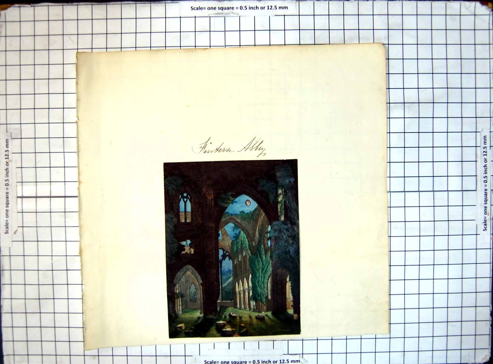Original Old Antique Print Colour Picture Abbey In Ruins