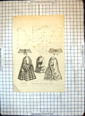Original Old Antique Print World Fashion 1852 Pattern Jacket Cape Victorian