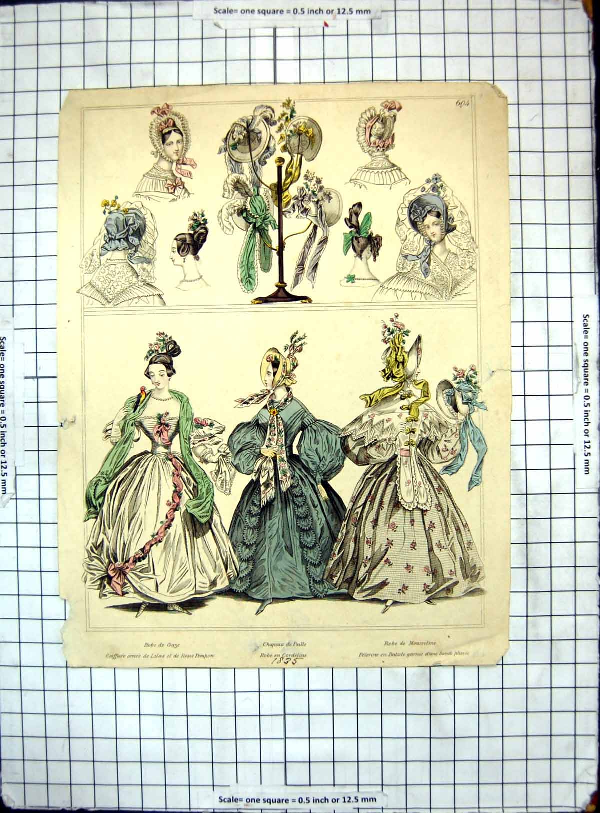 Old Colour Picture Ladies Hats Dresses Chapeau Paille Robe Mousseline